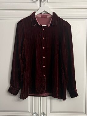 CP Shades Sz XS Burgundy and Pink Long Sleeve Velvet Blouse Silk Boho Lagenlook